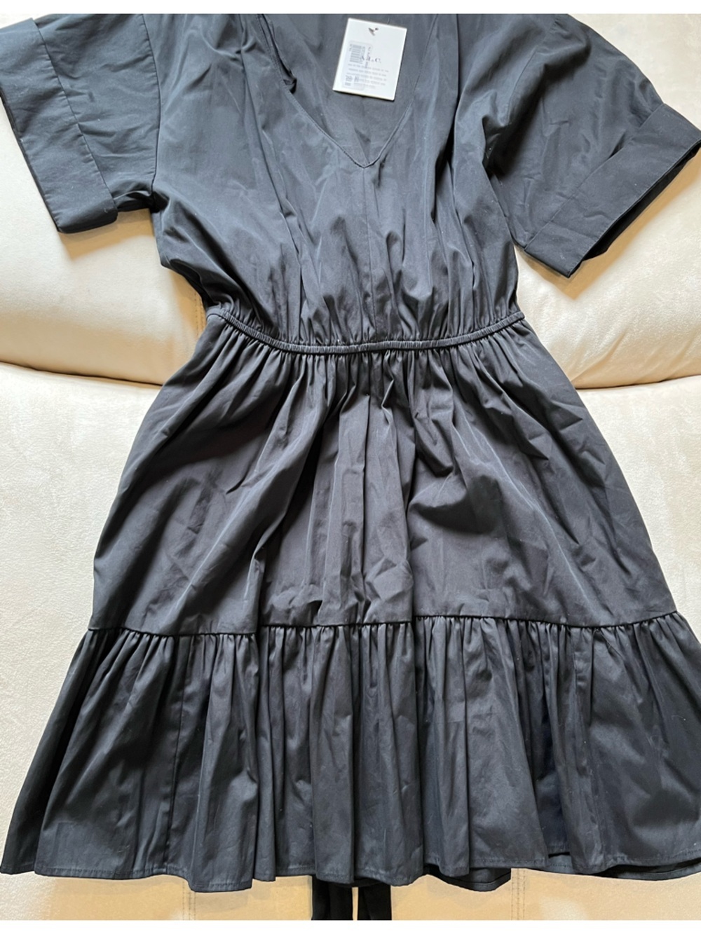 A.L.C. Alaina Crisp Blouson Cotton Plunge V Dress